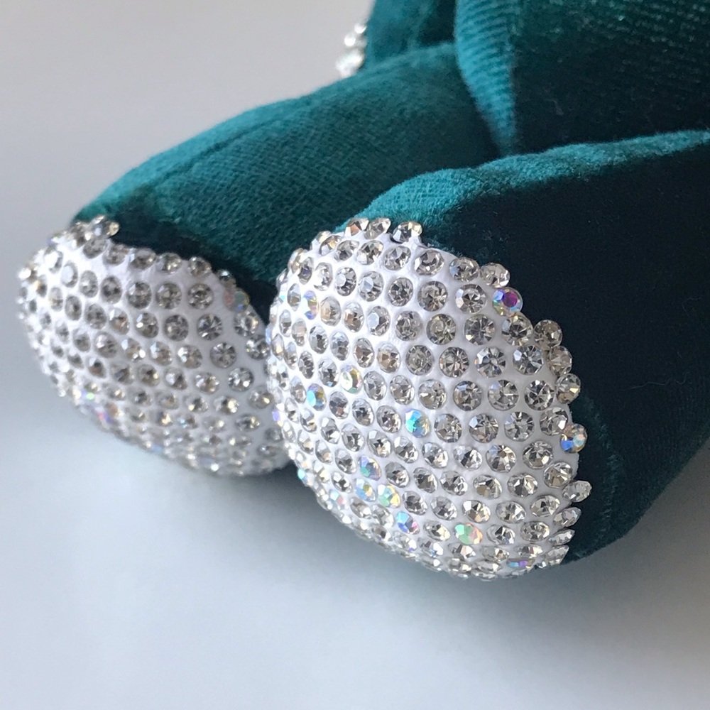 Green Velvet Rhinestone Moveable Bear Bag Charm Key Chain - Picture 9 of 16